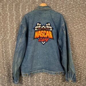 Vtg First Choice Nascar Cafe Smoky Mountains‎ Embroidered Denim Jacket Size XXL